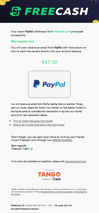 Withdrawal confirmation